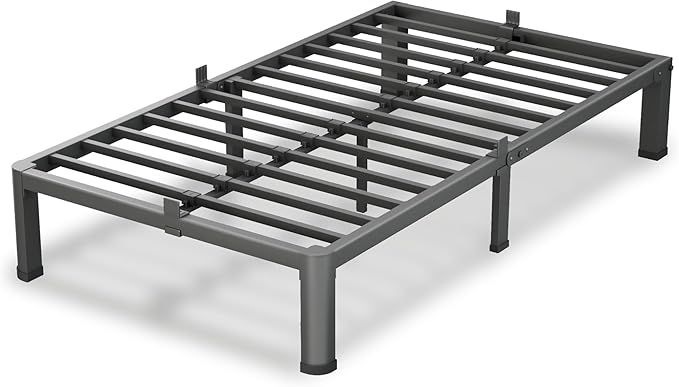 7 Inch Twin Size Bed Frame, 3500Lbs Heavy Duty Metal Platform with Round Corner Legs Mattress Slide Stopper, Steel Slat Support No Box Spring Needed, Noise Free, Non-Slip, Easy Assembly