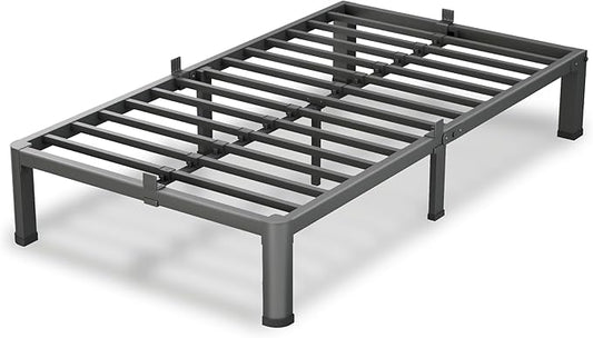 7 Inch Twin Size Bed Frame, 3500Lbs Heavy Duty Metal Platform with Round Corner Legs Mattress Slide Stopper, Steel Slat Support No Box Spring Needed, Noise Free, Non-Slip, Easy Assembly