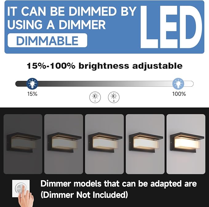 Outdoor Wall Lights 2Pack LED 3 Color Outdoor Light Fixture Wall Mount Exterior Lights 2100Lm IP65 Exterior Wall Sconce，Rustproof Sconce with Double Shade, Matte Black Light for Porch