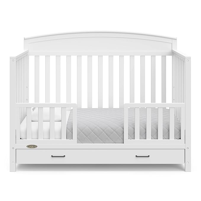 Graco Benton 5-in-1 Convertible Crib with Drawer (White) - Converts from Baby Crib to Toddler Bed, Daybed and Full-Size Bed, Fits Standard Full-Size Crib Mattress, Adjustable Mattress Support Base