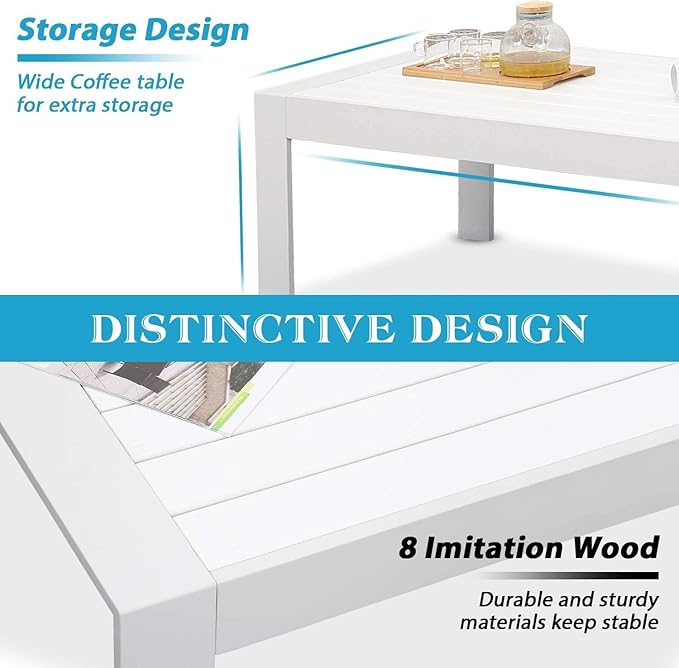 Wisteria Lane Aluminum Outdoor Patio Furniture Set with Footrest, Modern Patio Conversation Sets, Outdoor Sectional Metal Sofa with 5 Inch Cushion and Coffee Table for Balcony, Garden, Light Grey