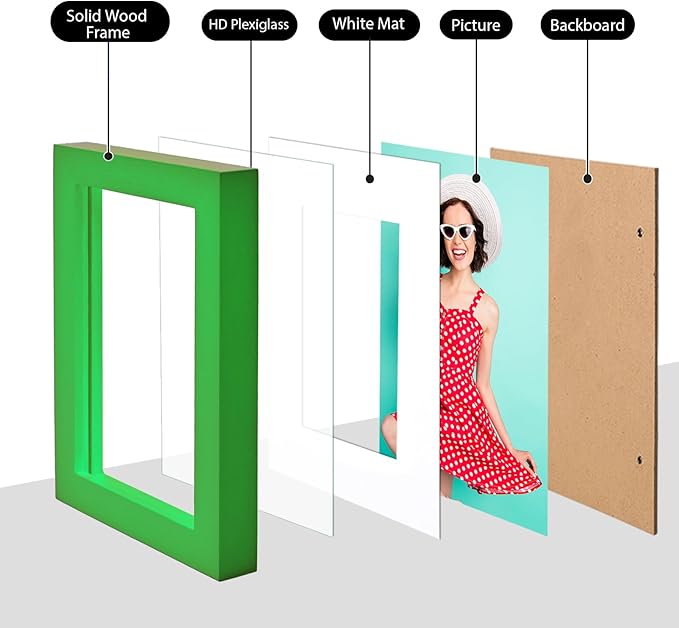 KINLINK 4x6 Picture Frame Grass Green, Solid Wood Frames with Acrylic Plexiglass for 3.5x5 with Mat or 4x6 without Mat, Tabletop and Wall Display Photo Frame, 4 Pack