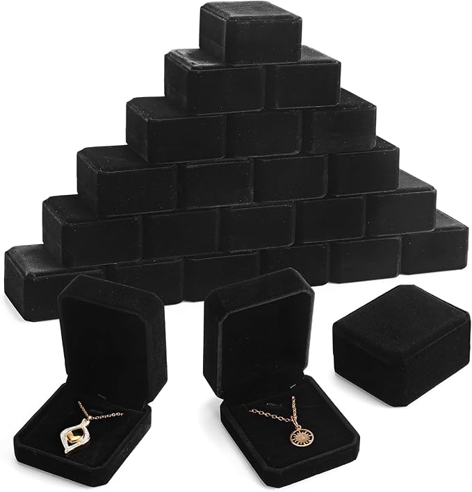 Sureio 24 Pcs Velvet Necklace Ring Boxes Bulk Earring Pendant Jewelry Gift Display Case for Proposal Anniversary Wedding Engagement Birthday Gift(Black)