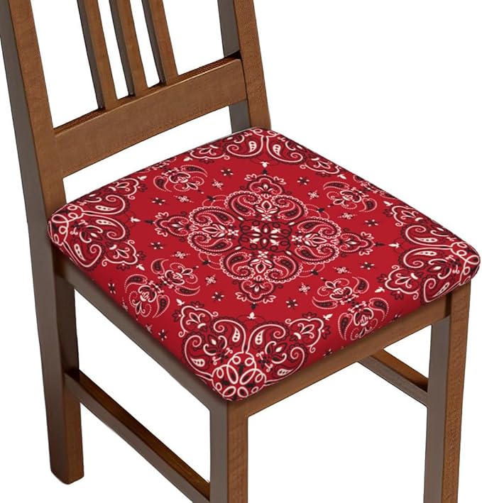 Seat Covers for Dining Room Chairsset of Set of 4, Red Bandanna Paisley Stretch Chair Seat Covers Cushion Slipcovers for Kitchen Office
