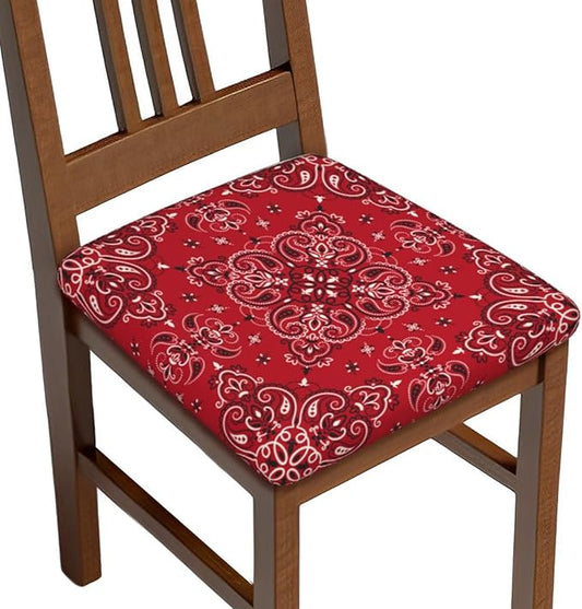 Seat Covers for Dining Room Chairsset of Set of 4, Red Bandanna Paisley Stretch Chair Seat Covers Cushion Slipcovers for Kitchen Office