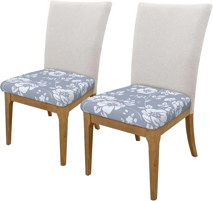 Seat Covers for Dining Room Chairsset of Set of 4, Light Blue Gray Floral Boho Stretch Chair Seat Covers Cushion Slipcovers for Kitchen Office