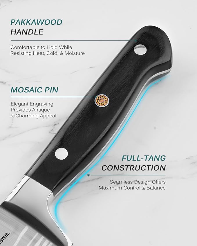 KYOKU 8" Chef Knife, Samurai Series Japanese Chef's Knife with Sharpening Stone, High Carbon Steel Kitchen Knife with Pakkawood Handle Mosaic Pin Gift Box for Meat Vegetable Fruit Chopping Slicing