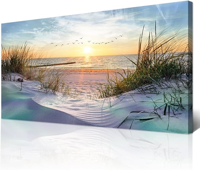 Wapluam Large Wall Art For Living Room Canvas Wall Decor For Bedroom Office Decorations Sea Beach Scenery Wall Paintings Prints Artwork Ocean Seascape Pictures Modern Home Decor Art Work 48X24 in