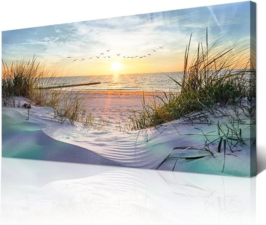 Wapluam Large Wall Art For Living Room Canvas Wall Decor For Bedroom Office Decorations Sea Beach Scenery Wall Paintings Prints Artwork Ocean Seascape Pictures Modern Home Decor Art Work 48X24 in