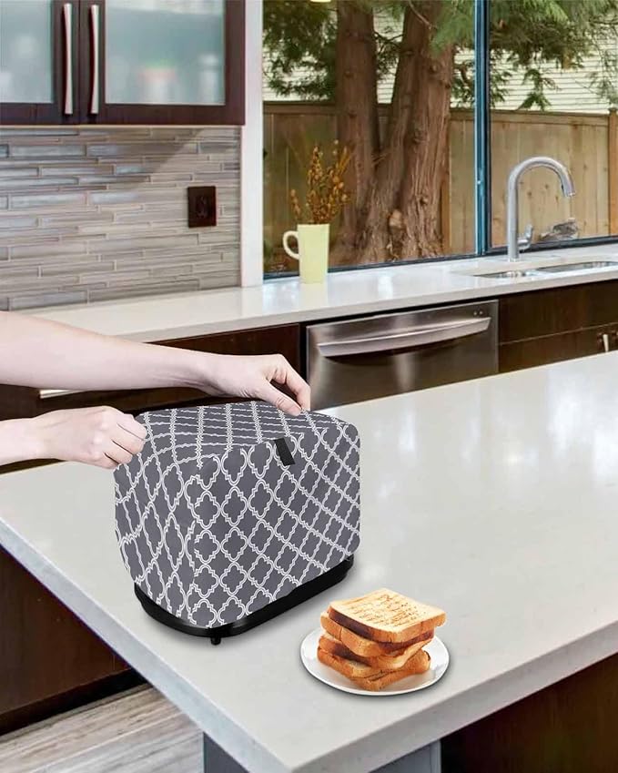 Toaster Cover 2 Slice Moroccan Pattern Toaster Oven Cover with Pockets Dark Grey Dustproof Bakeware Protector Small Kitchen Appliance Dust Covers and Fingerprint Protection for Women