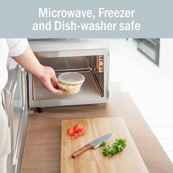 Deli Containers with Lids 8 oz. [24 Sets] Plastic Deli Cups, To Go Food Containers