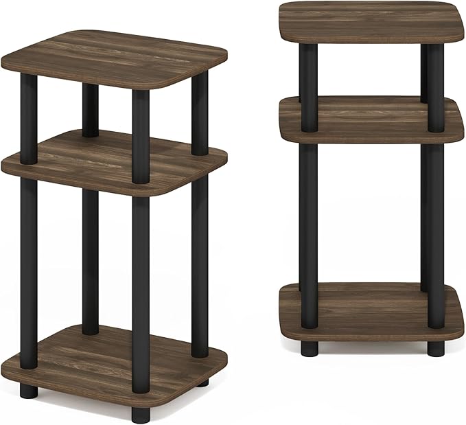 Furinno Just 3-Tier Turn-N-Tube Curve End Table, Side Table, 2-Pack, Columbia Walnut/Black