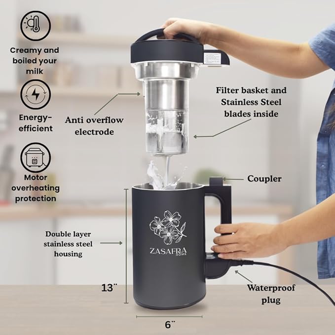 Upgraded 50oz Nut Almond Milk Maker Machine (Built-in Strainer Filter), 7 in 1 Multifunctional, Creamy Homemade Soy, Oat, Coconut, Plant Based Milks and Non-Dairy Beverages, 5-6 Cups per Batch