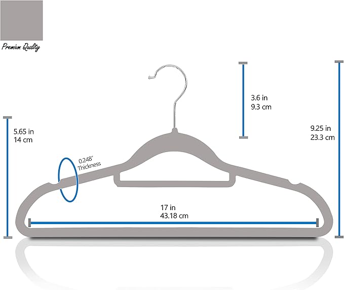 Premium Velvet Hangers, [50 Pack] Non Slip and Heavy Duty Velvet Suit Hangers (45cm) with Tie Bar, 360° Swivel Hooks, Sturdy to Hold Jumper, Pullovers, Jackets & Hoodies (50 Pack, Grey)