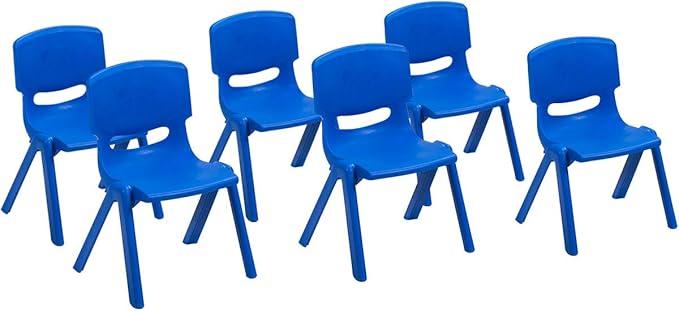 Costzon Plastic Stackable School Chairs, 6 Pack, Kids Learning Chairs with 11 inch Seat Height, Carrying Handle, Waterproof Children Chairs for Playrooms, Schools, Daycares and Home (6 Pack, Blue)