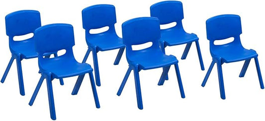 Costzon Plastic Stackable School Chairs, 6 Pack, Kids Learning Chairs with 11 inch Seat Height, Carrying Handle, Waterproof Children Chairs for Playrooms, Schools, Daycares and Home (6 Pack, Blue)