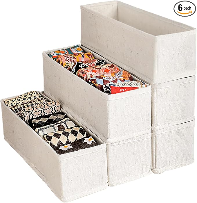 MURRI&MURRDI Mini Foldable Clothes Drawer Organizer 6 Pcs, Fabric Drawer Organizer for Nursery, Small Drawer Fabric Organizer for Clothing, Sock Underwear Bra Belt Tie Scarves Drawer (6 Light Beige)