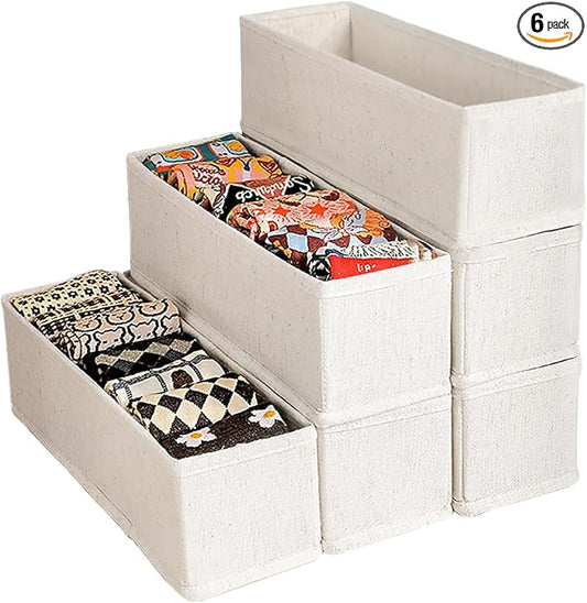 MURRI&MURRDI Mini Foldable Clothes Drawer Organizer 6 Pcs, Fabric Drawer Organizer for Nursery, Small Drawer Fabric Organizer for Clothing, Sock Underwear Bra Belt Tie Scarves Drawer (6 Light Beige)