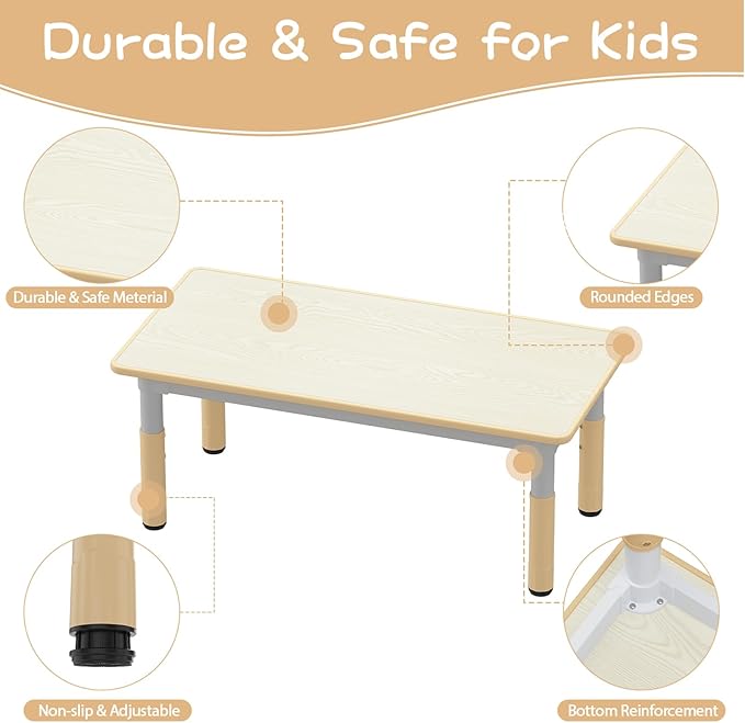 GAOMON Kids Table and 6 Chairs Set, Height Adjustable Toddler Table and Chairs Set for Ages 2-10, Graffiti Desktop, Non-Slip Legs, Children Activity Table for Daycare Classroom Home