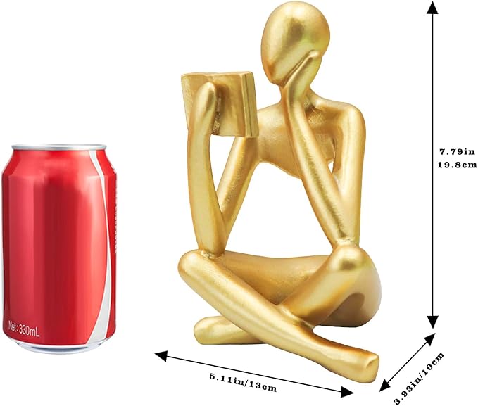 Bookshelf Decor, Golden Reading Thinker Sculpture Figurine, Coffee Table Decor, Entry Way Table Home Decor, Decorative Statue for Living Room, Office, Bedroom, Gift