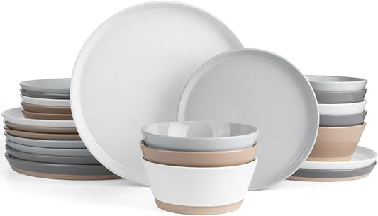 Famiware Saturn Speckled Dinnerware Sets for 8 (24 Pieces), Stoneware Plates and Bowls Dish Set - Chip and Scratch Resistant, Microwave and Dishwasher Safe, Multi-color