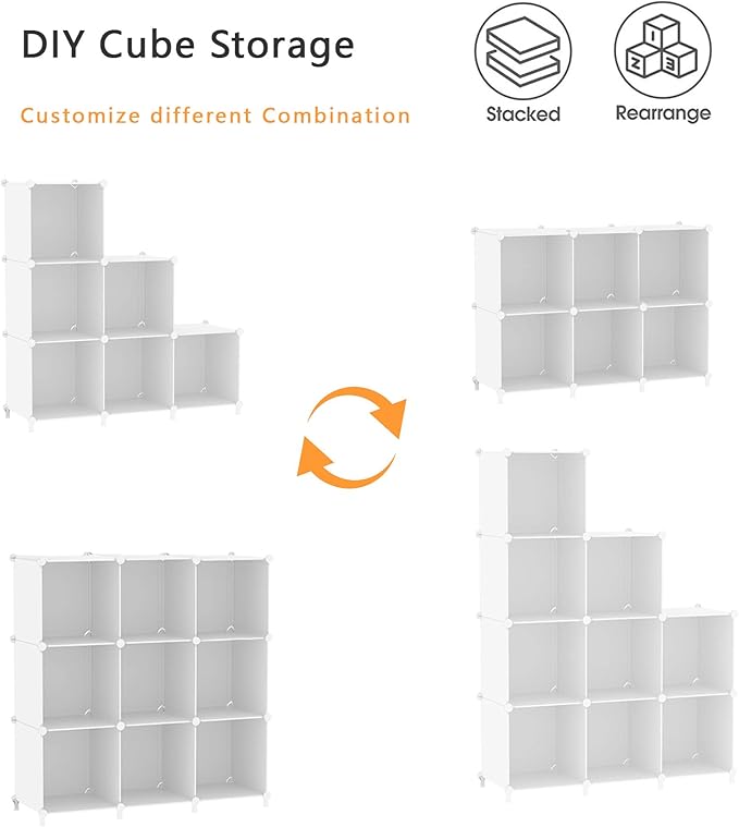 AWTATOS Cube Storage Organizer, Storage Cubes Shelves Bookshelf, 6 Cube Closet Organizers and Storage, DIY Stackable Plastic Clothes Organizer Shelving for Bedroom, Home, White