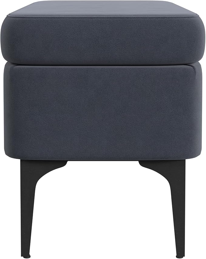 HomePop Upholstered Storage Bench with Metal Leg Home Décor|Bench with Storage for Living Room & Entryway - Blue Velvet