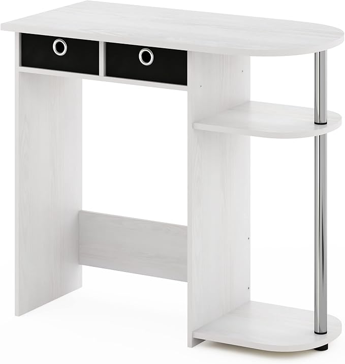Furinno Go Green Home Laptop Notebook Computer Desk/Table with 2 Drawer Bins, White Oak/Chrome