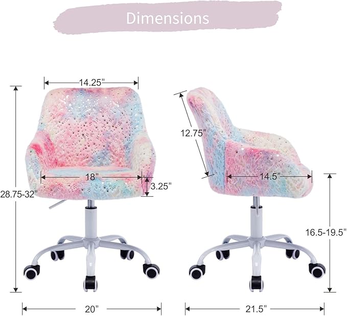 HEAH-YO Swivel Kids Chair with Wheels, Adjustable Kids Desk Chair with Armrest and Back, Cute Faux Fur Kid Study Chairs for Boys and Girls, Light Multi-Colour