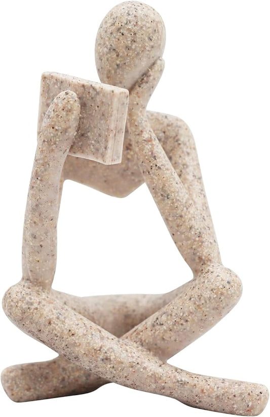 Bookshelf Decor, Reading Thinker Sculpture Figurine, Coffee Table Decor, Entry Way Table Home Decor, Decorative Statue for Living Room, Office, Bedroom, Gift