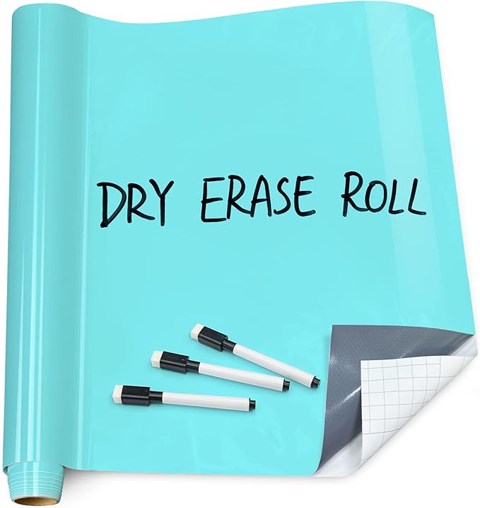 T&W SAME FILM White Board Dry Erase-Colorful Whiteboard Wall Sticker Roll 17.3''X78.7''-Self Adhesive Dry Erase Paper for Desk/Glass/Fridge/Office/Door/Classroom/Kids/Adults-3 Markers-Blue