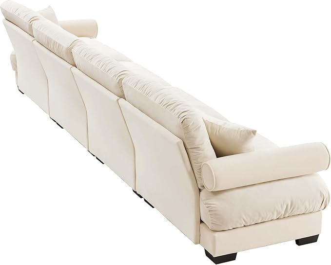 Ball & Cast 166" Sectional Cloud Couch,Modular Velvet Sofa with Bolstered Armrests,6 Pillows,Deep Seat,Convertible L Shaped Couch for Living Room,Modern Comfy Sofa,Cream