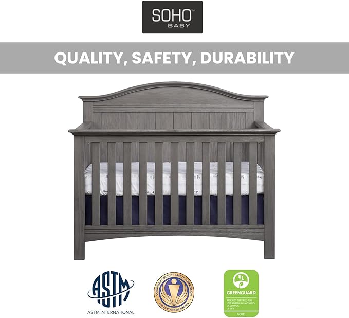 Soho Baby Chandler Premium 4-in-1 Convertible Crib, Graphite Gray, GreenGuard Gold Certified