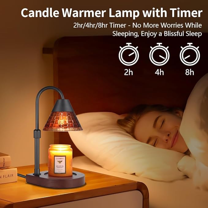 Candle Warmer Lamp with Timer, Dimmable Electric Candle Warmer,Candle Melter for Scented Candles Top-Down Candle Melting,Home Decor Mothers Day Birthday Gifts for Women Mom Grandma(Brown Glass)