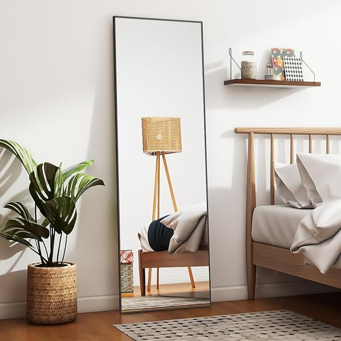 Koonmi 21"x56" Floor Mirror Full Length, Bedroom Floor Body Mirror with Stand, Large Black Mirror, Leaning, Standing or Hanging Horizontally/Vertically