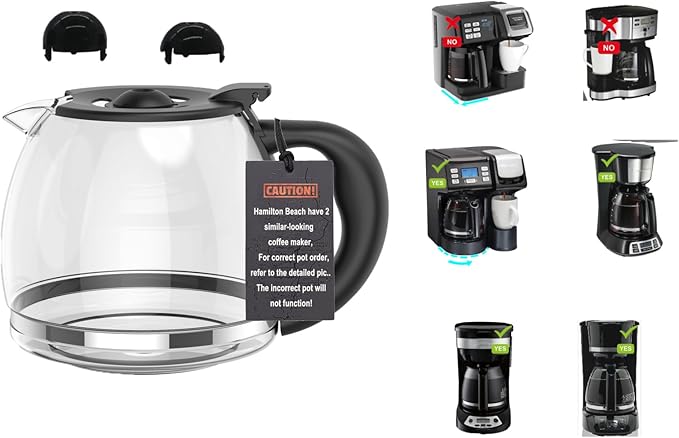Coffee Machine Replacement 12CUP Glass Carafe, Fit With Hamilton Beach 49902/04 Coffee Maker, 12 cup coffee maker 49902 49904 49915 49905 49317 49467 49611 49934 46290 46299 46293 43874 49630 49615