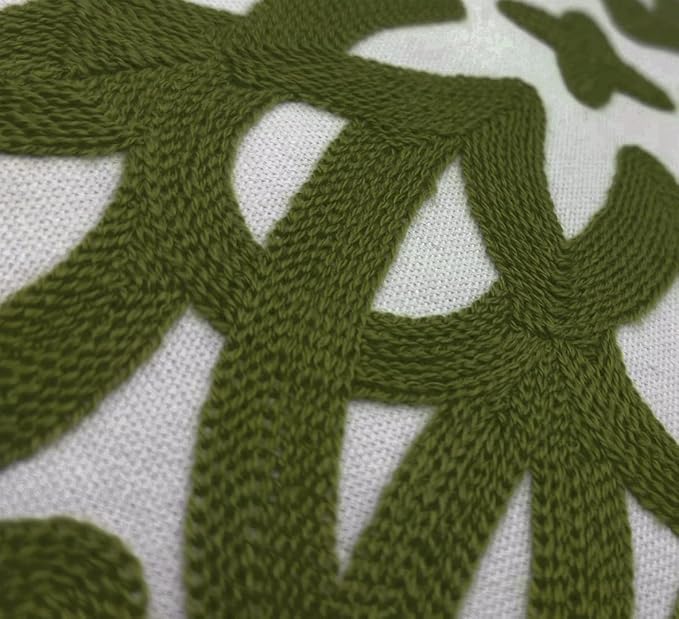 Alysheer Embroidered Decorative Throw Pillow Cover 18x18 inch, Cozy Boho Mandala Chic Knit Pattern, Soft 100% Cotton Canvas Cushion for Sofa Couch Living Room Bedroom(Olive Green)