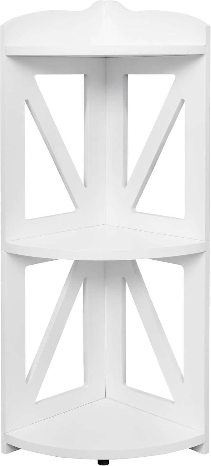 Corner Shelf Stand, Corner Bookshelf, Small Corner Shelves by Natural Wood, Plant Stand, Corner Bookcase for Living Room, Home Office, Bedroom, (White, 3 Tier)