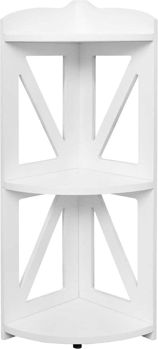 Corner Shelf Stand, Corner Bookshelf, Small Corner Shelves by Natural Wood, Plant Stand, Corner Bookcase for Living Room, Home Office, Bedroom, (White, 3 Tier)