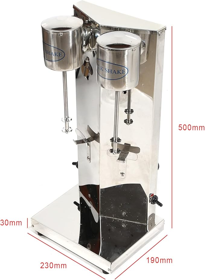 Electric Milkshake Maker, Commercial Stainless Steel Milk Shake Machine, Drink Mixers, 18000r/min & 650ml/Cup, Smoothie Milk Foam Tea Mixer Blender + 2 PP Cups, 180W 110V (2 Head)
