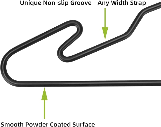 Heavy Duty Metal Hangers - 4mm Thick, 25lbs Weight, Unique Hook Design, Black - 10 Pack