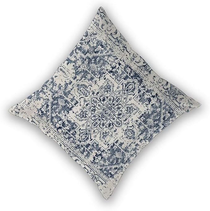 Boho Pillow Covers 22x22 Set of 2, White Navy Blue Carpet Pattern Outdoor Decorative Throw Pillows Ethnic Rustic Farmhouse Cushion Cases Linen Gifts for Couch Sofa Decor