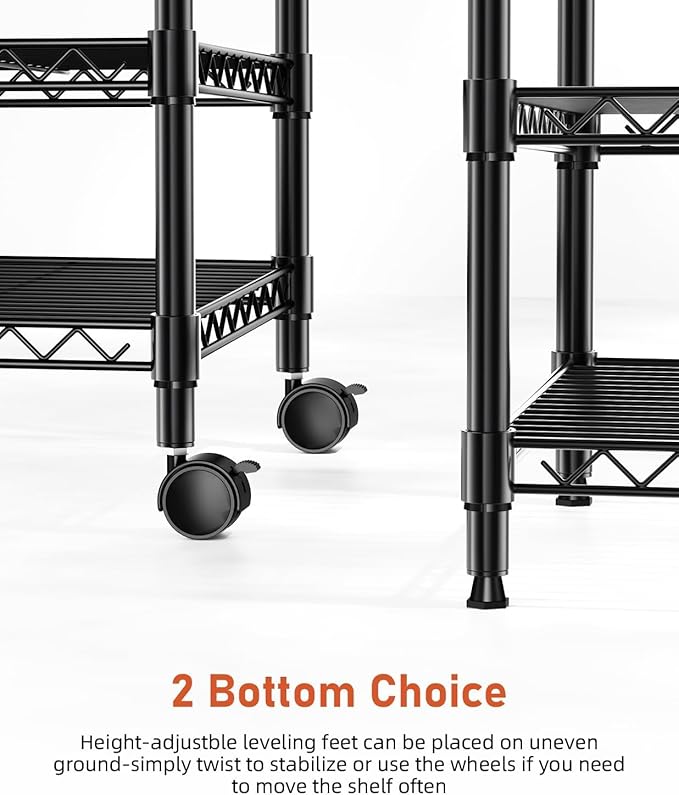 HealSmart 3-Tier Heavy Duty Storage Shelves 750Lb Capacity, 24.02" D x 13.78" W x 31.98" H Shelving Unit for Pantry, Garage, Laundry and Kitchen, Black