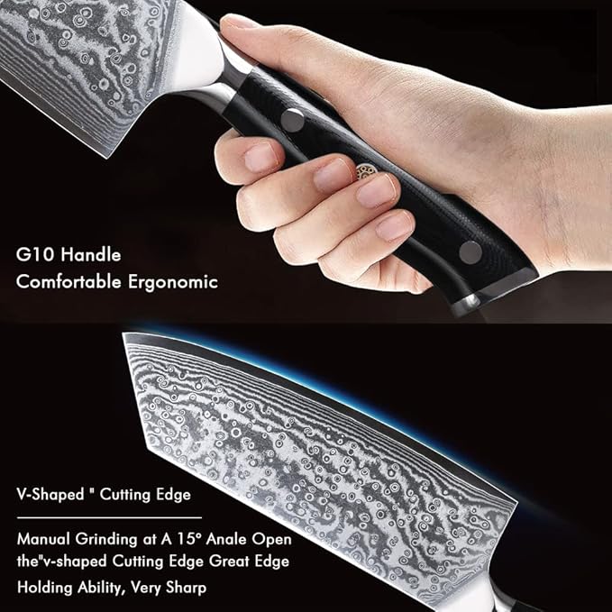 Professional Cleaver Knife 7.5 Inch - Classic Damascus pattern Japanese VG-10 Steel Chef Knives