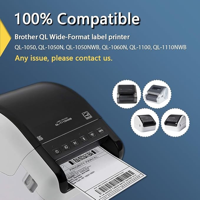 BETCKEY - Compatible Shipping Labels Replacement for Brother DK-1241 (4 in x 6 in), Use with Brother QL Label Printers [6 Rolls/1200 Labels]