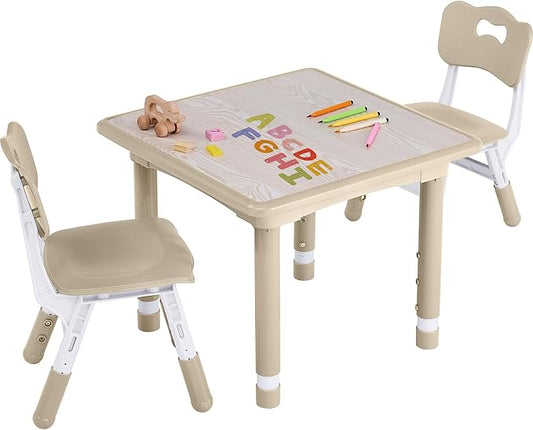 Toddler Table and Chair Set, Height Adjustable-Upgrade Kids Table and 2 Chairs for Ages 3-8, Multi-Activity Toddler Play Table with Graffiti Desktop for Home/Daycare/Classroom