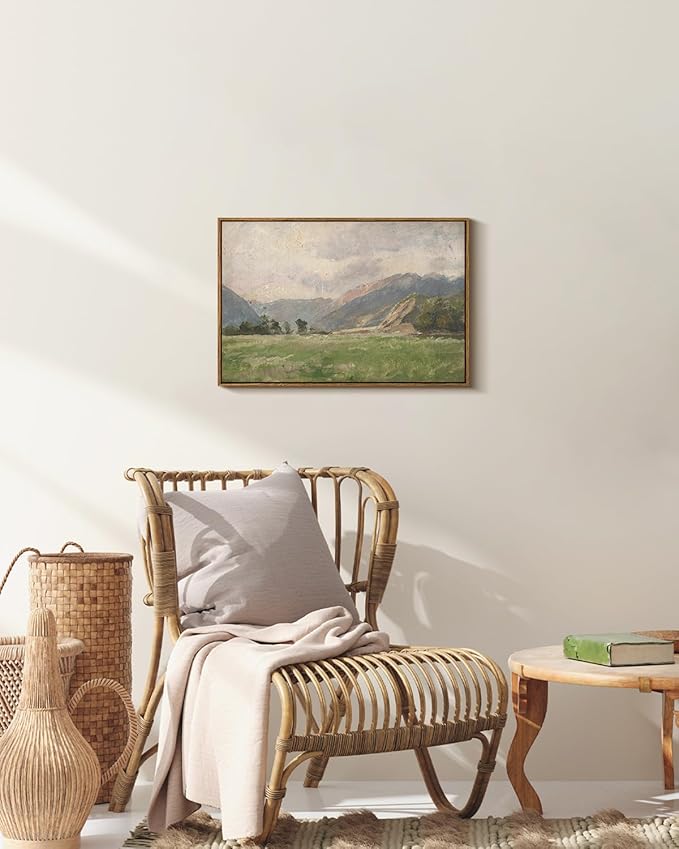 InSimSea Framed Canvas Wall Art Vintage Decor, Prairie Mountain Landscape Paintings, Large Prints, Farmhouse Decor, Natural Scenery Hanging Wall Decorations for Living Room Bedroom, 20"x30"