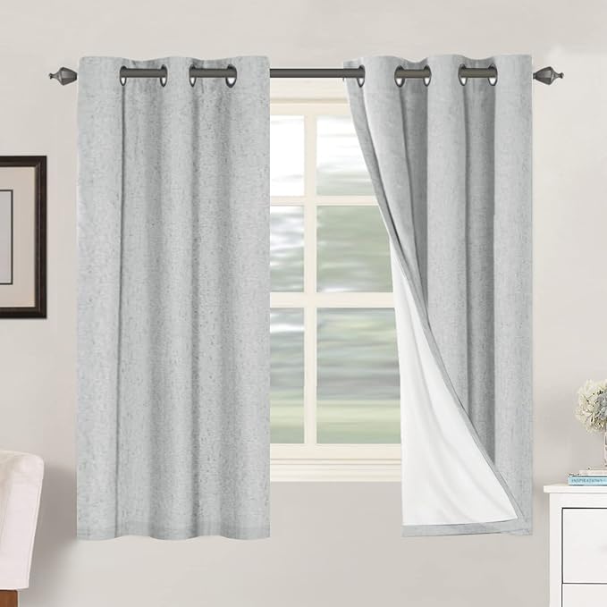 H.VERSAILTEX 100% Blackout Curtains for Bedroom Thermal Insulated Linen Textured Curtains Heat and Full Light Blocking Drapes Living Room Curtains 2 Panel Sets, Glacier Gray, 42x63 Inch