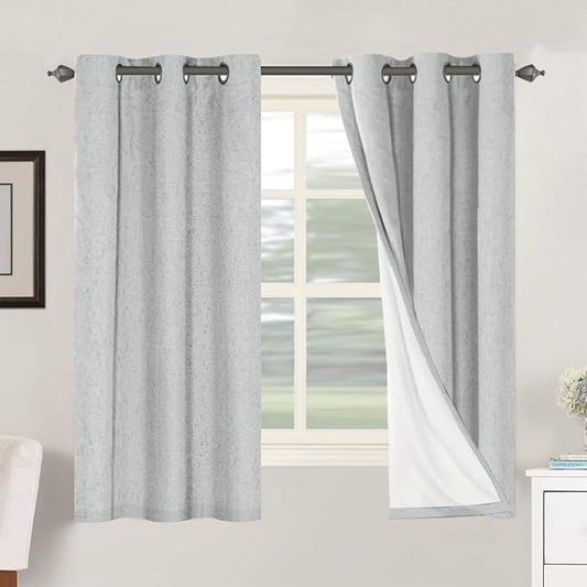 H.VERSAILTEX 100% Blackout Curtains for Bedroom Thermal Insulated Linen Textured Curtains Heat and Full Light Blocking Drapes Living Room Curtains 2 Panel Sets, Glacier Gray, 42x63 Inch