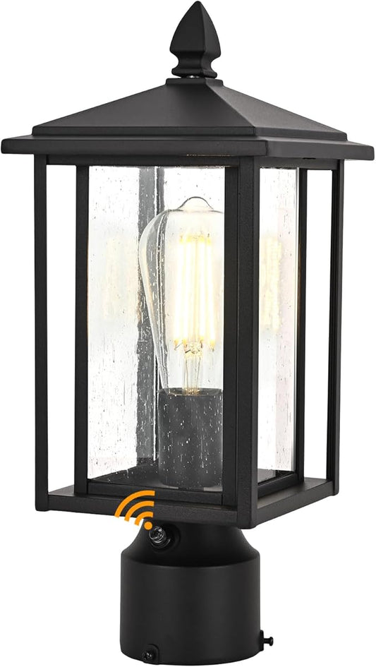 Outdoor Dusk to Dawn Post Light Fixture with Glass, Aluminum Light Post Lamps for Patio, Yard, Garden, Porch